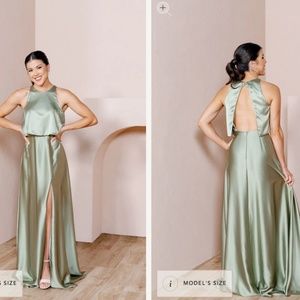 Silver Sage "Wren" Revelry Satin Bridesmaid Dress